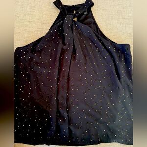 Inc back and gold stud halter cross neck top L